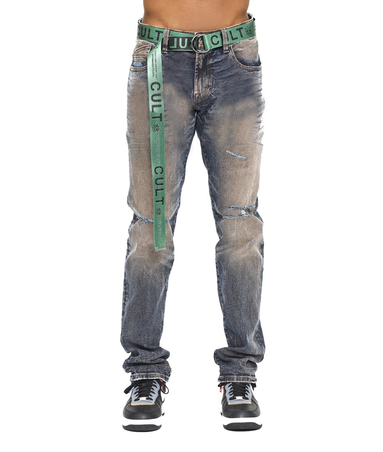 Rocker Destruction Slim Jeans with Logo Belt sold by Lord & Taylor product image thumbnail 3