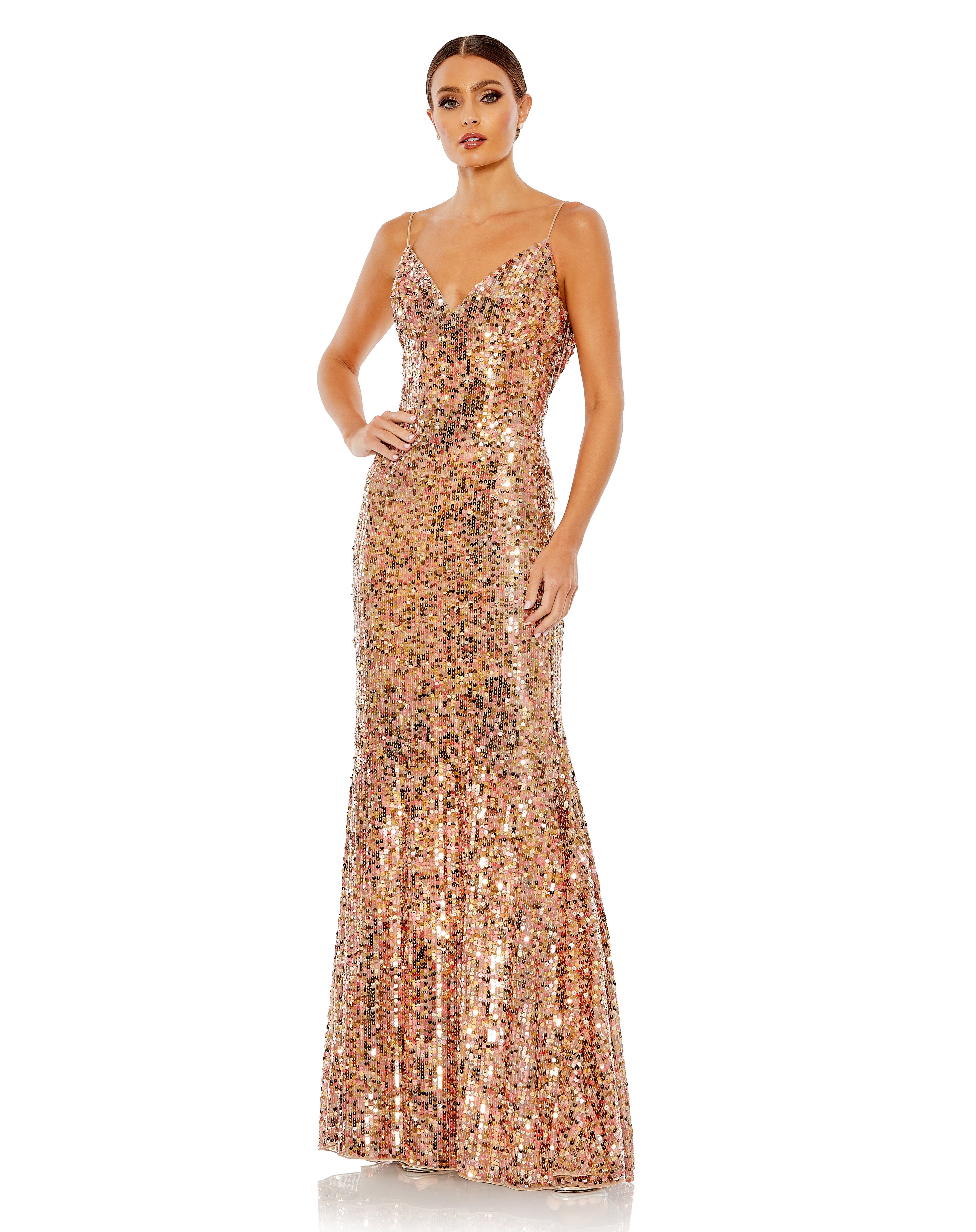 Sequined Spaghetti Strap Cowl Back Gown sold by Lord & Taylor product image thumbnail 5