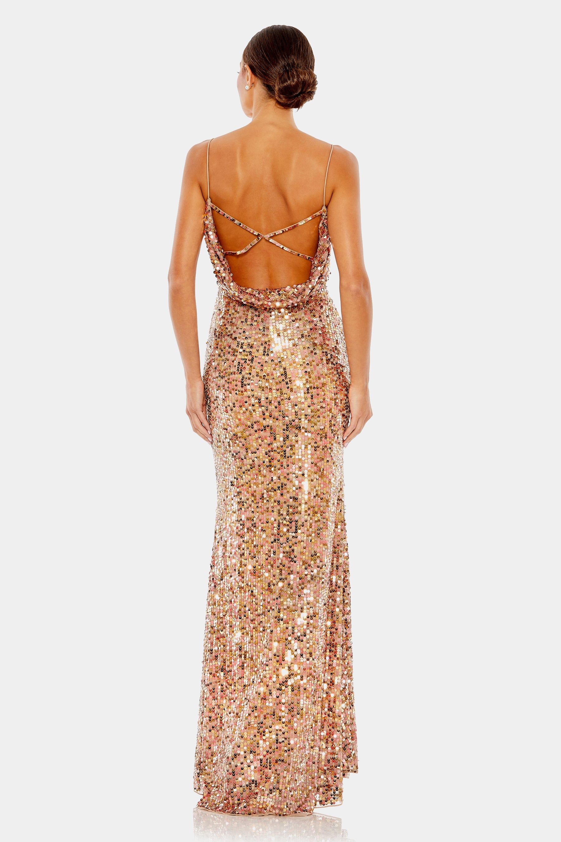 Sequined Spaghetti Strap Cowl Back Gown sold by Lord & Taylor product image thumbnail 3