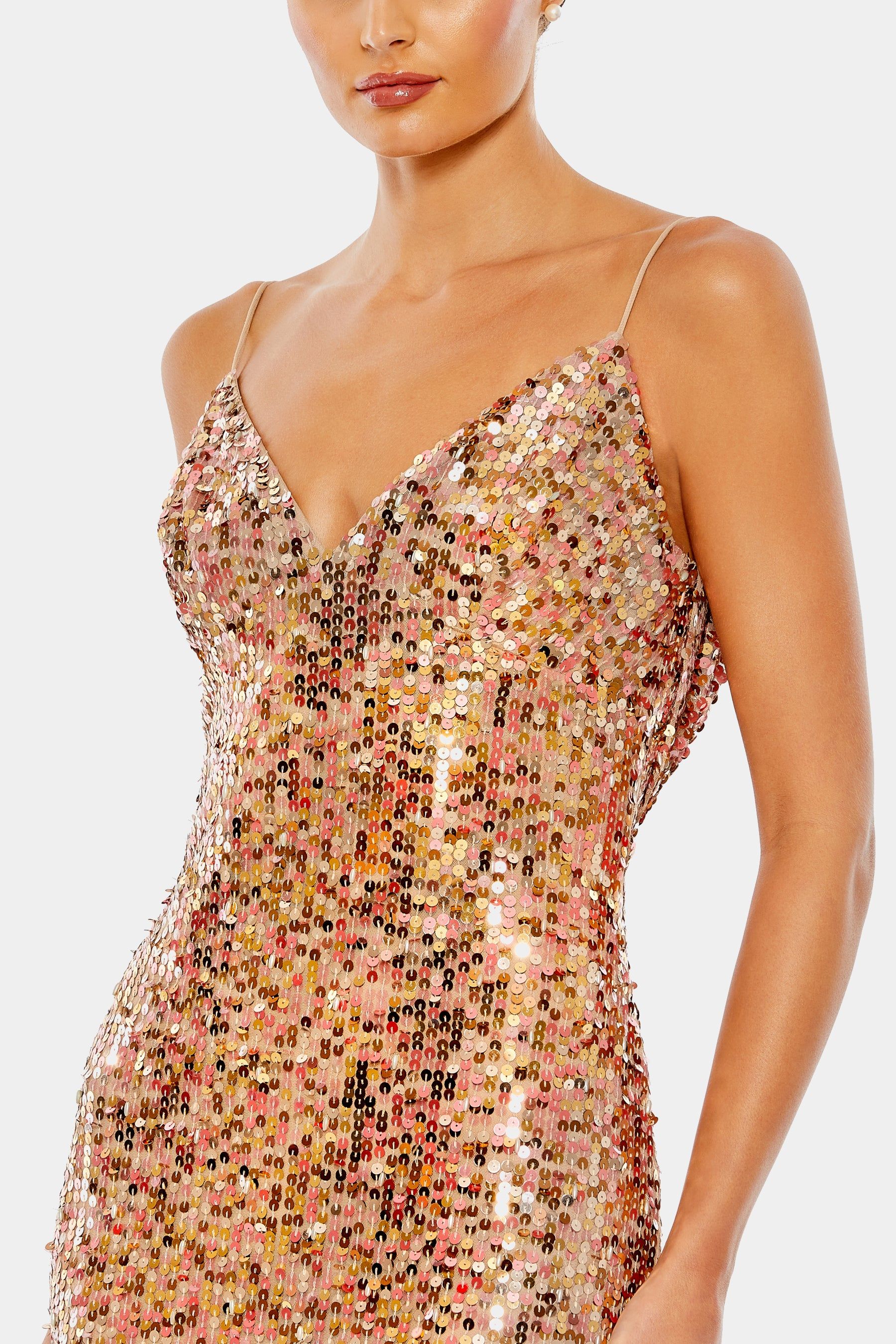 Sequined Spaghetti Strap Cowl Back Gown sold by Lord & Taylor product image thumbnail 4