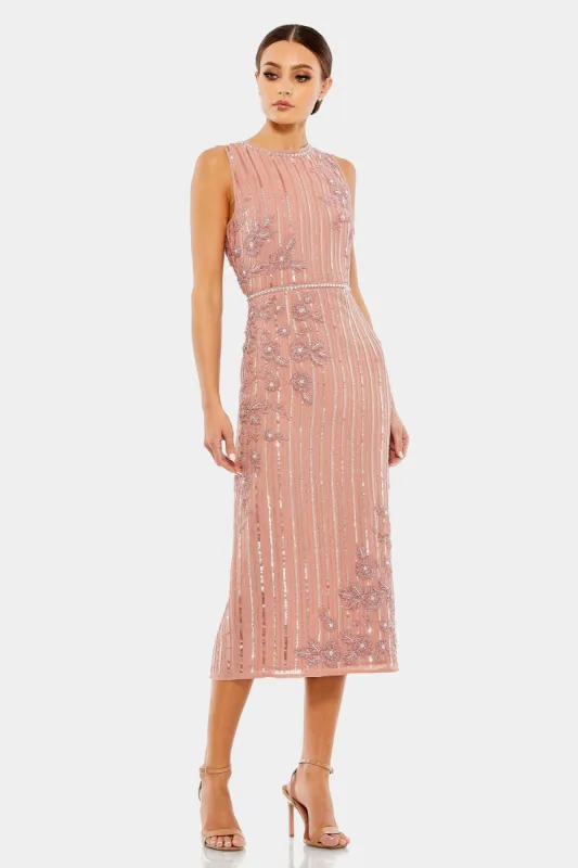 Striped Floral Embellished Sleeveless Midi Dress sold by Lord & Taylor