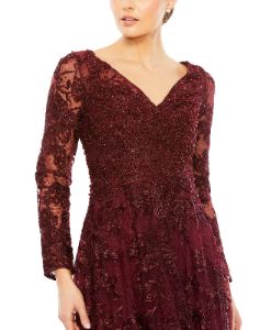 Embellished Illusion Long Sleeve V Neck Gown sold by Lord & Taylor