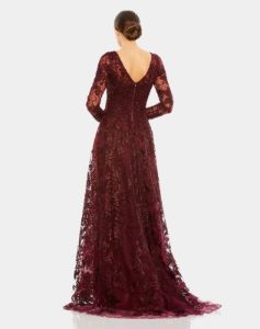 Embellished Illusion Long Sleeve V Neck Gown sold by Lord & Taylor