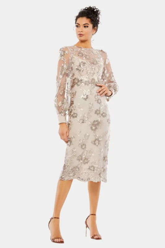 Embellished High Neck Illusion Long Sleeve Column sold by Lord & Taylor