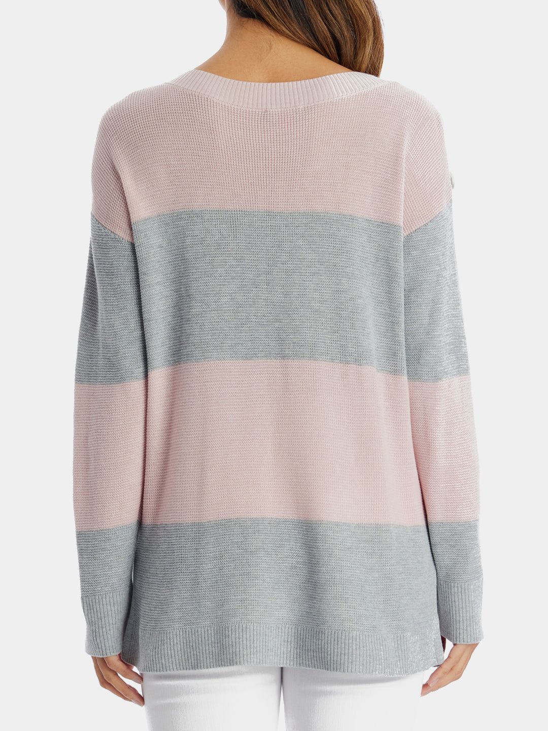 Long Sleeve Button Shoulder Stripe Sweater sold by Lord & Taylor product image thumbnail 4