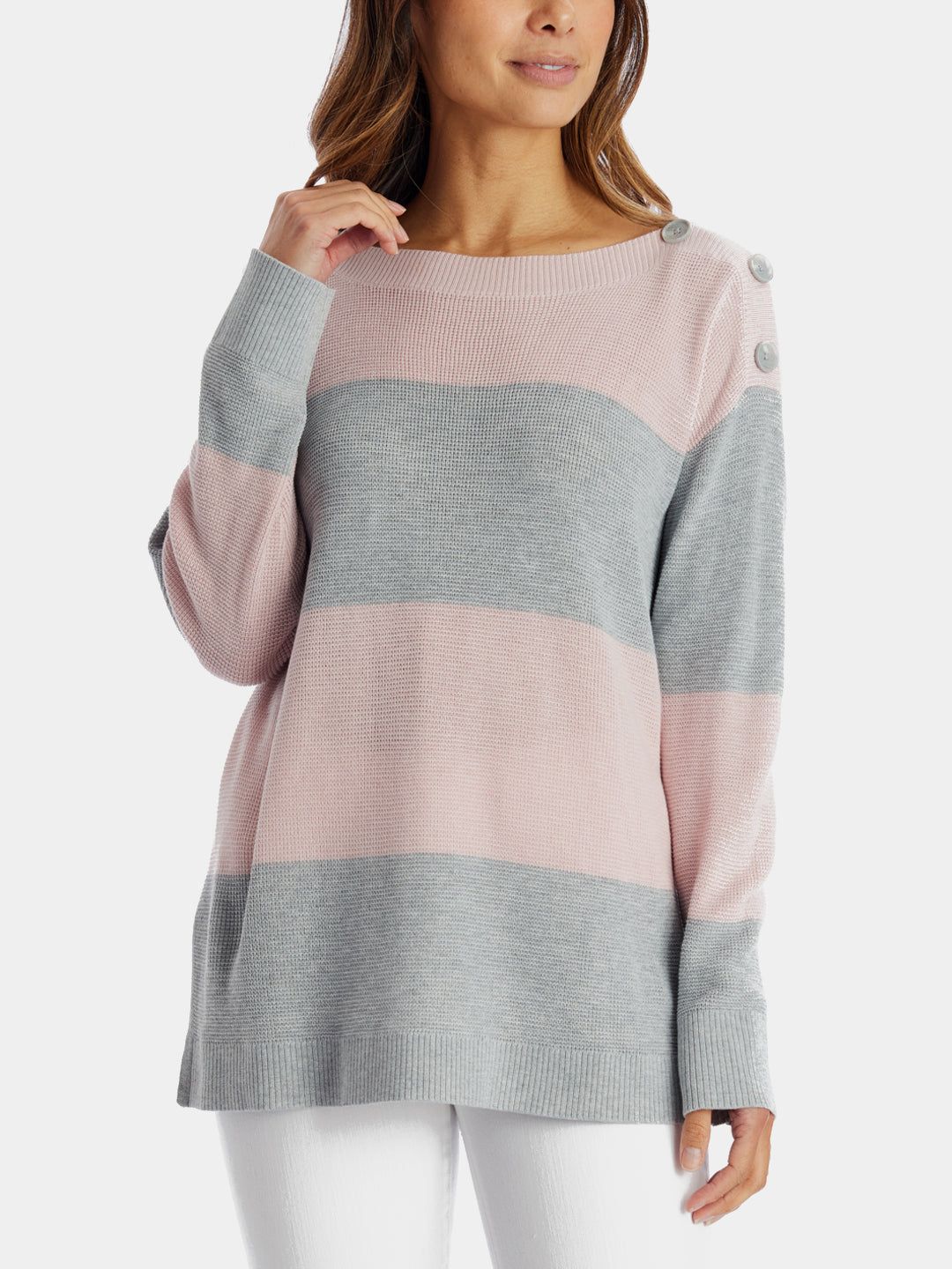Long Sleeve Button Shoulder Stripe Sweater sold by Lord & Taylor product image thumbnail 2