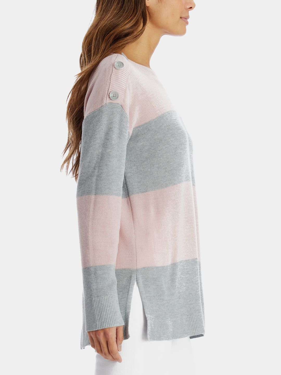 Long Sleeve Button Shoulder Stripe Sweater sold by Lord & Taylor product image thumbnail 3