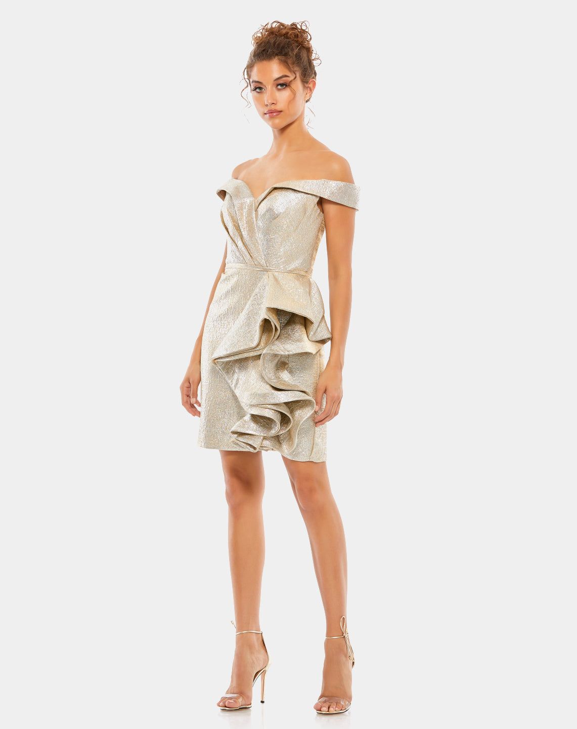 Metallic Off Shoulder Side Ruffle Mini Dress sold by Lord & Taylor
