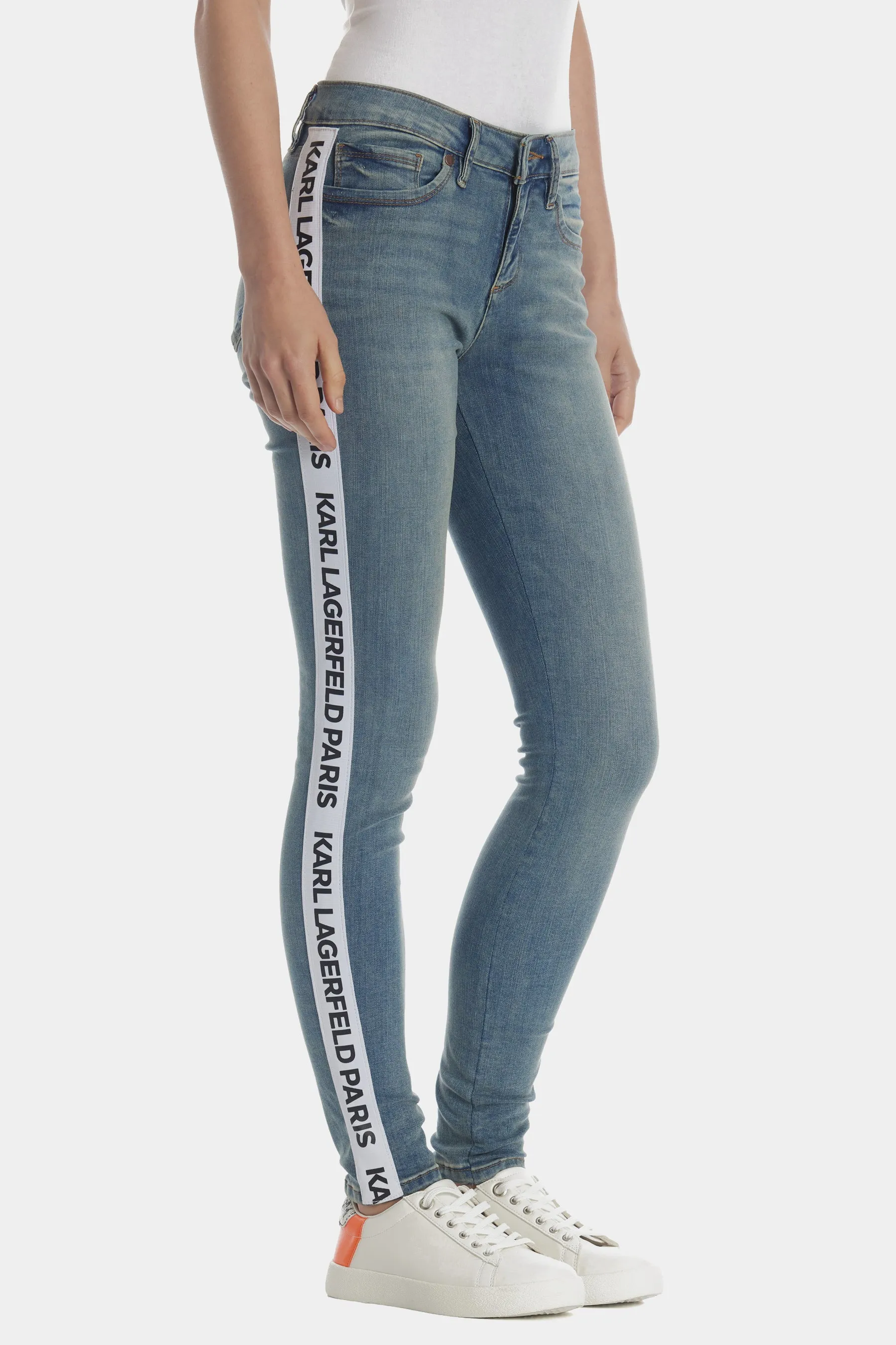 Logo Taped Skinny Jeans sold by Lord & Taylor product image thumbnail 3