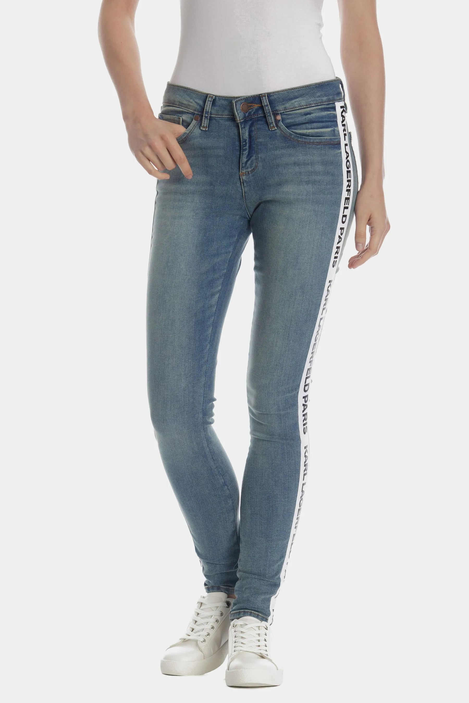 Logo Taped Skinny Jeans sold by Lord & Taylor product image thumbnail 4