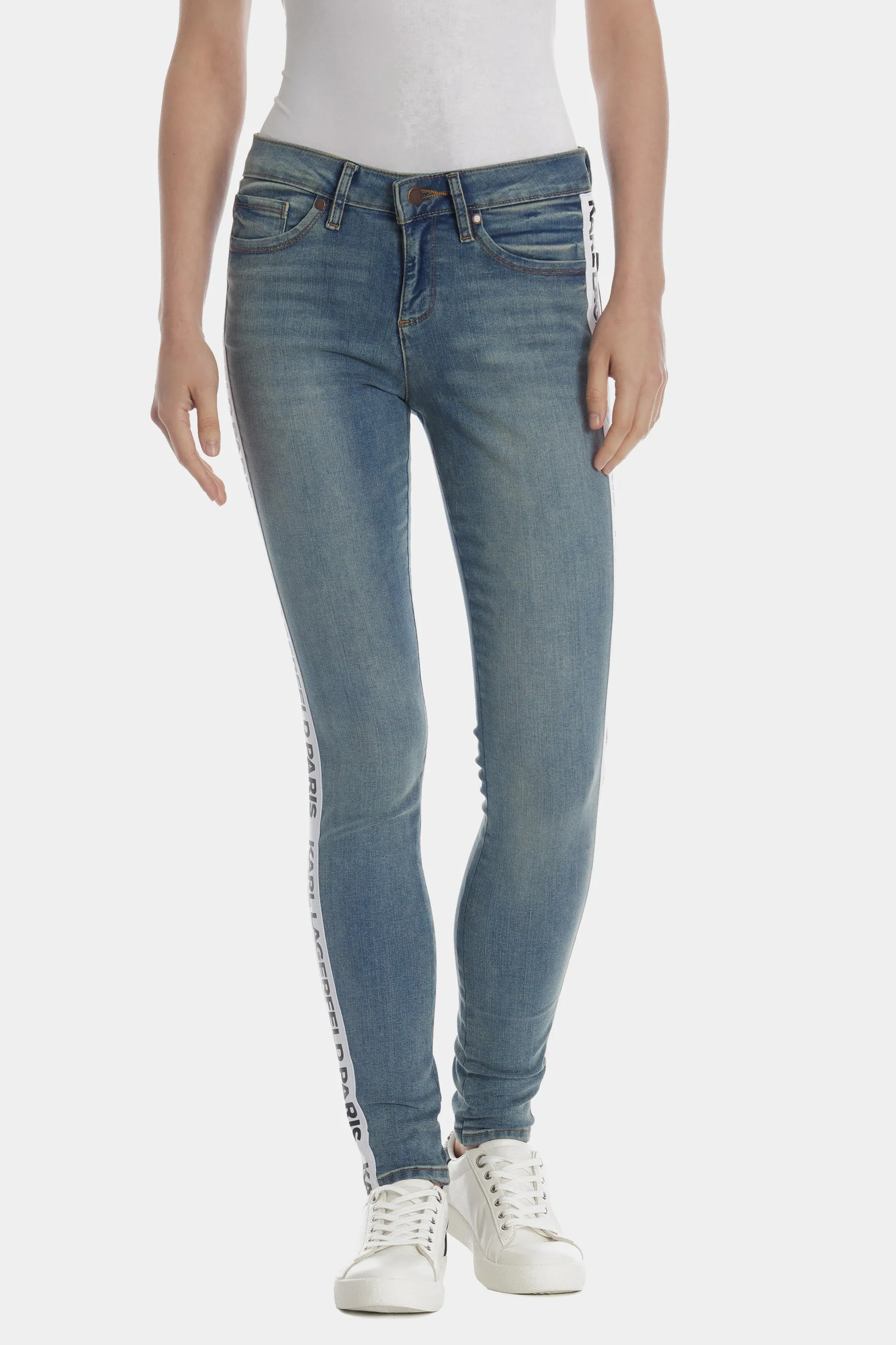 Logo Taped Skinny Jeans sold by Lord & Taylor