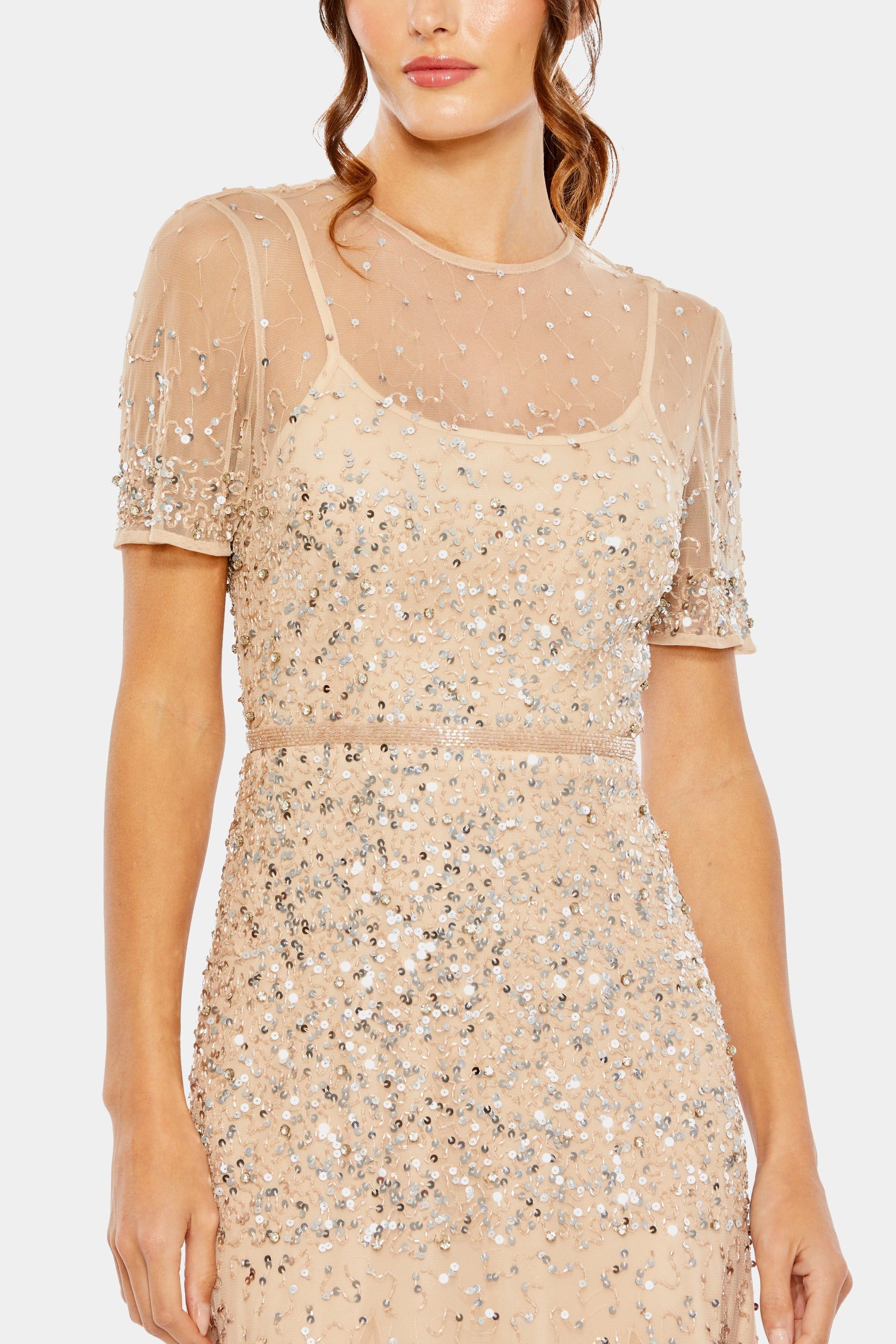 High Neck Short Sleeve Sequin Embellished Gown sold by Lord & Taylor product image thumbnail 4