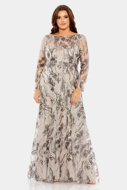 Embroidered Long Sleeve A Line Gown sold by Lord & Taylor