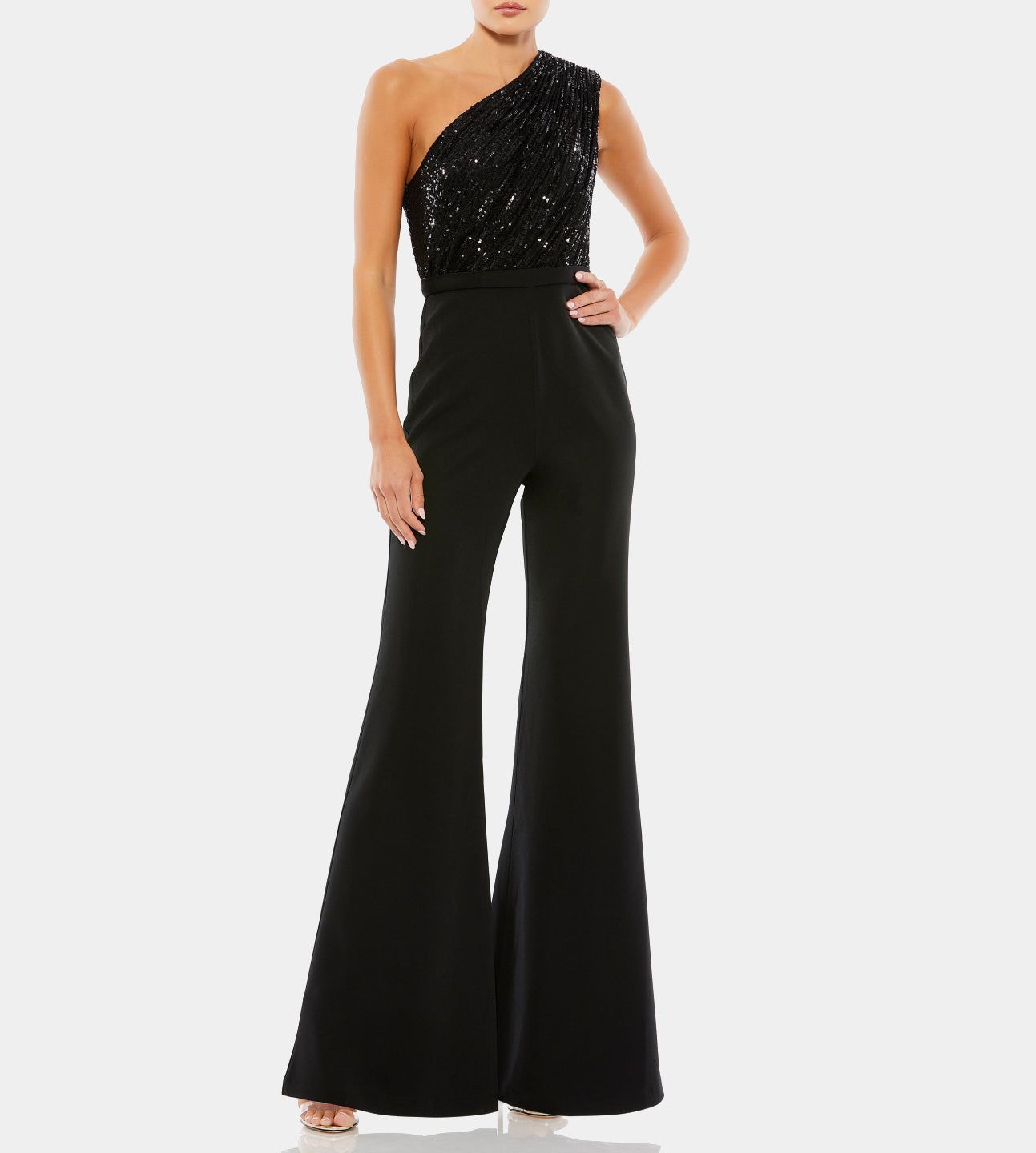 Sequined One Shoulder Jumpsuit and Satin Pant sold by Lord & Taylor