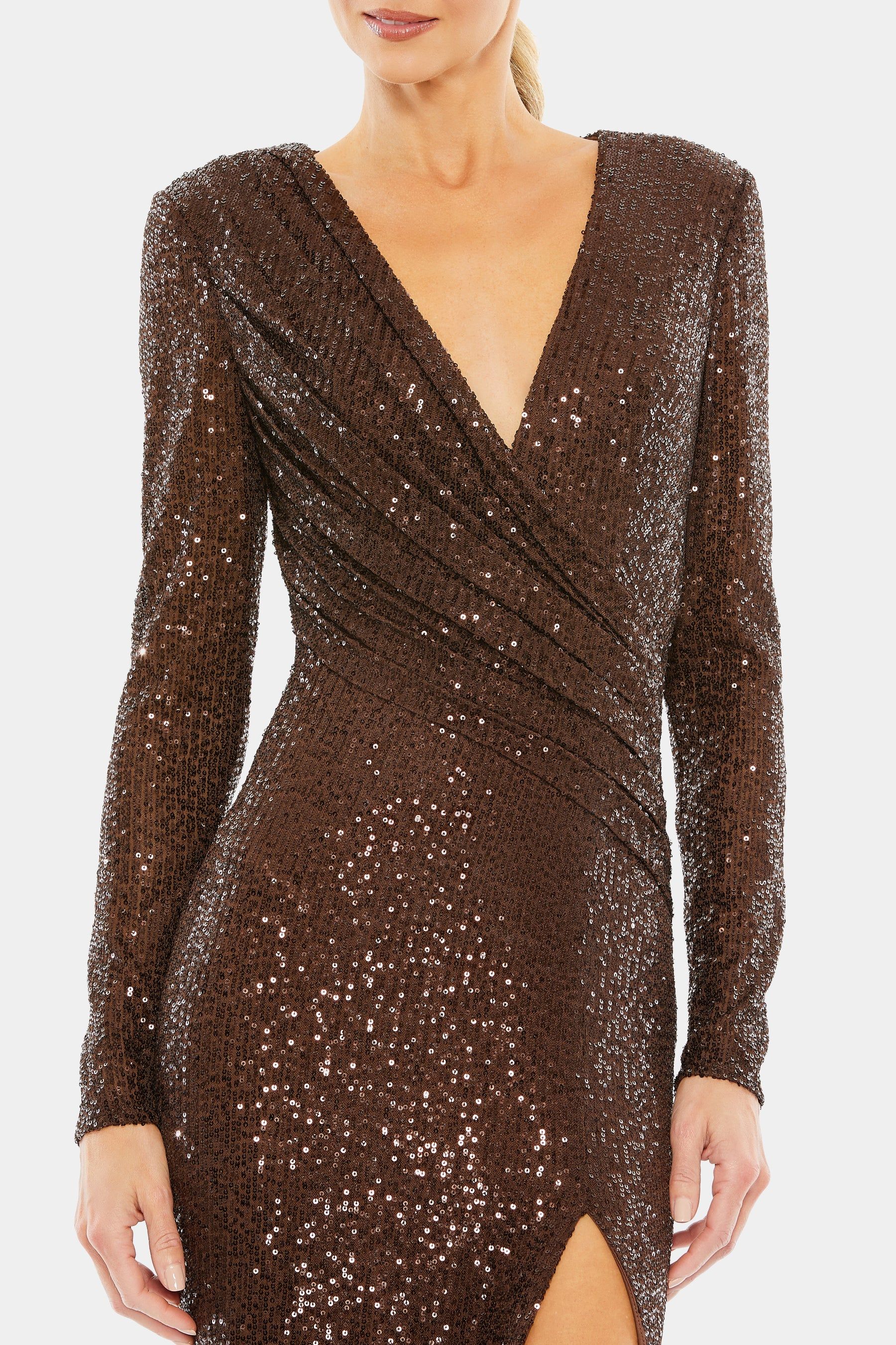 Sequined Long Sleeve Faux Wrap Ruched Gown sold by Lord & Taylor product image thumbnail 7