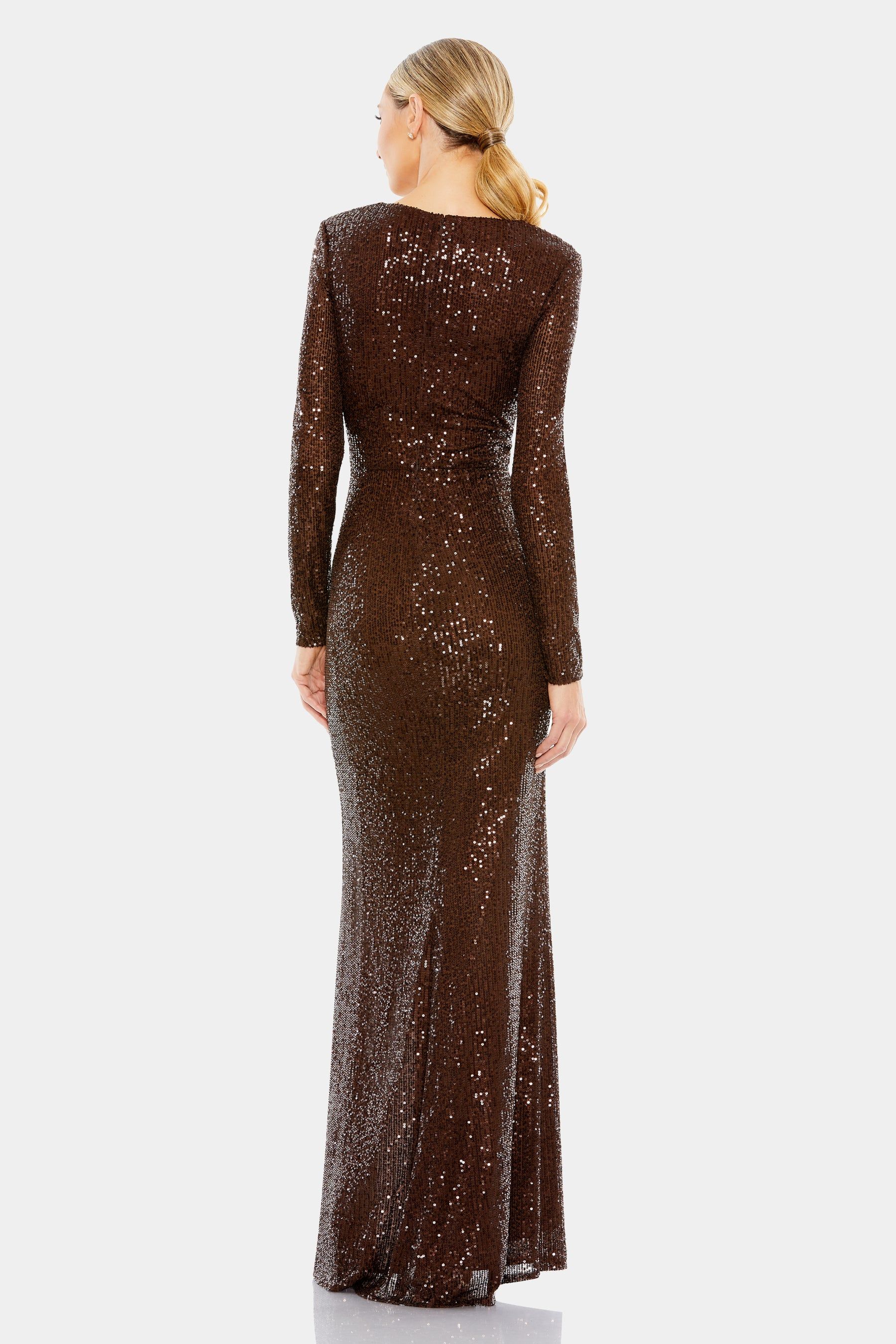 Sequined Long Sleeve Faux Wrap Ruched Gown sold by Lord & Taylor product image thumbnail 5