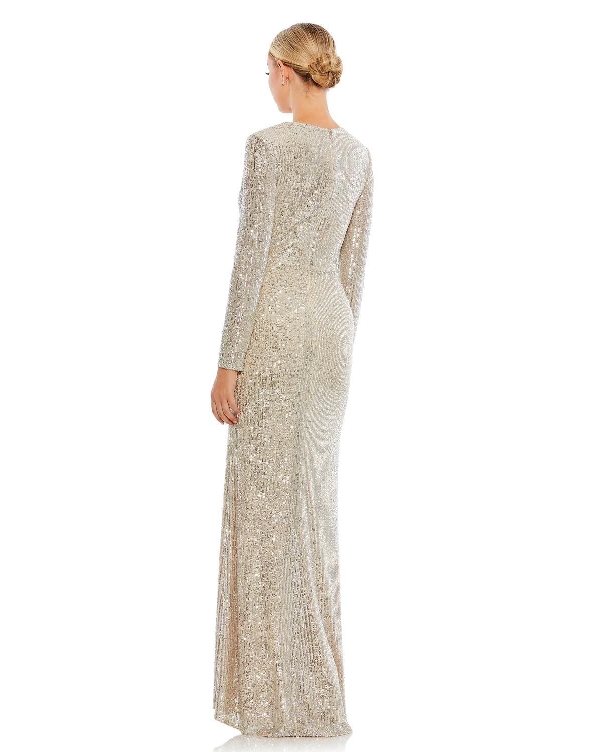 Sequined Long Sleeve Faux Wrap Ruched Gown sold by Lord & Taylor product image thumbnail 2