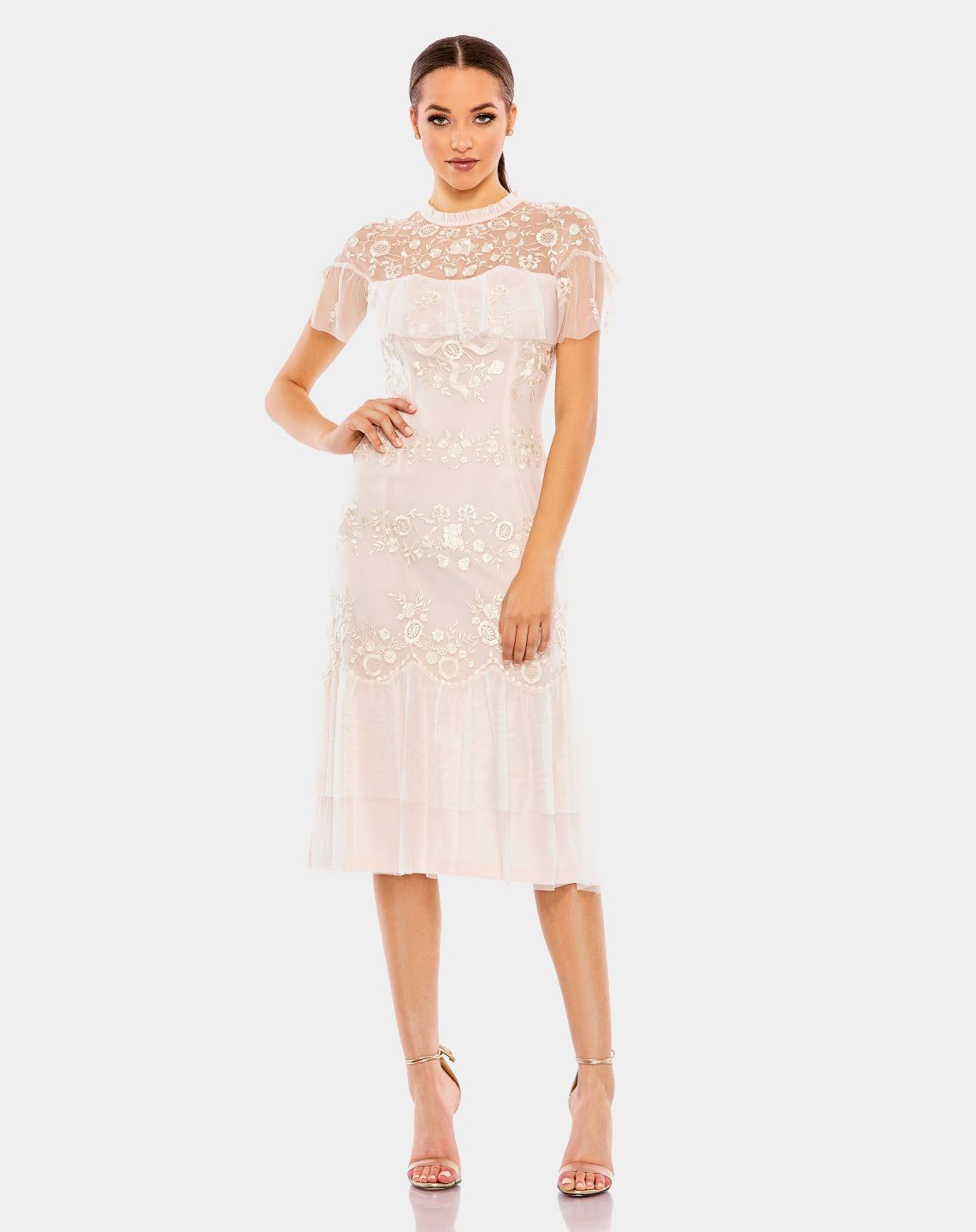 Embroidered Ruffled Cap Sleeve Dress sold by Lord & Taylor product image thumbnail 2