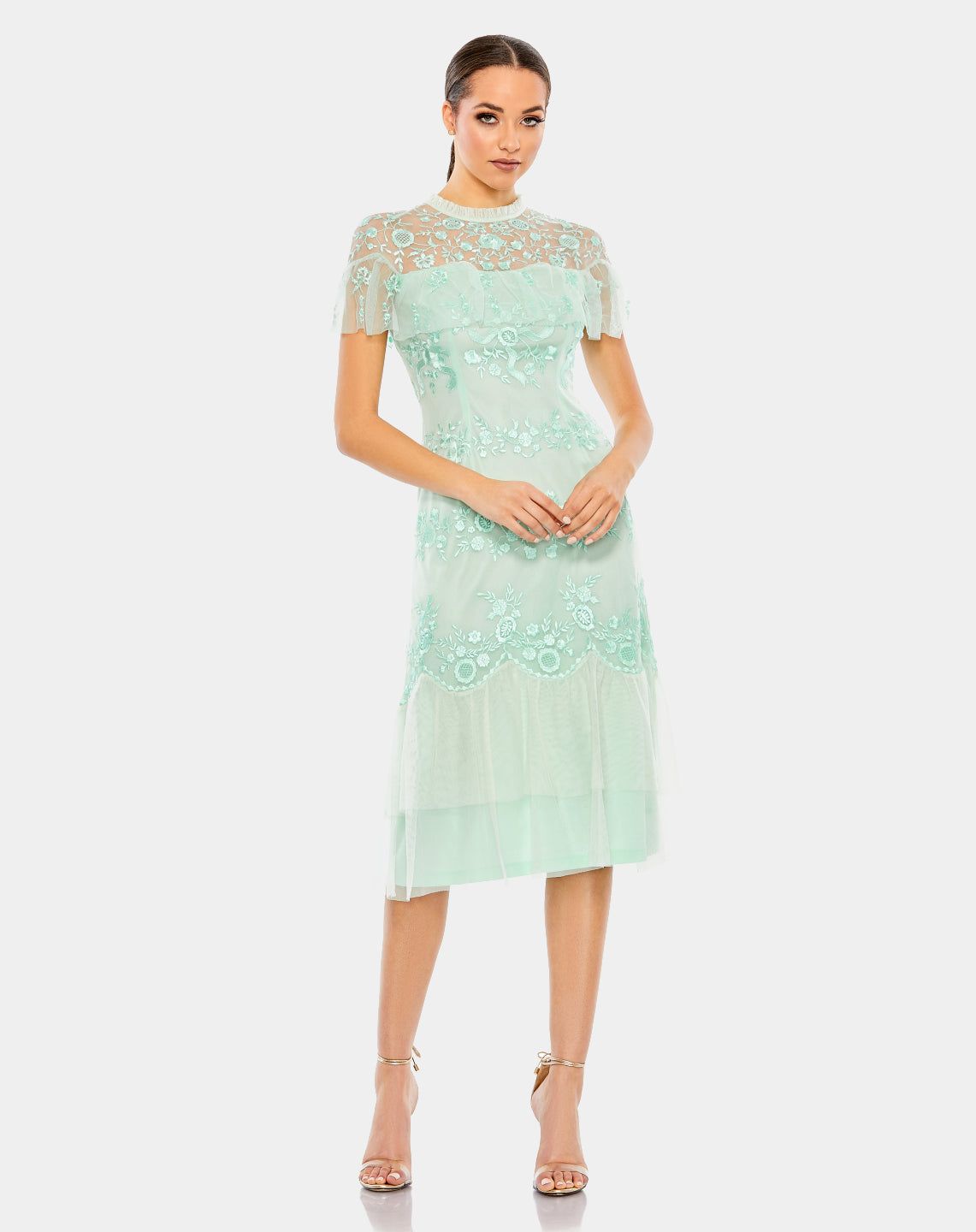 Embroidered Ruffled Cap Sleeve Dress sold by Lord & Taylor