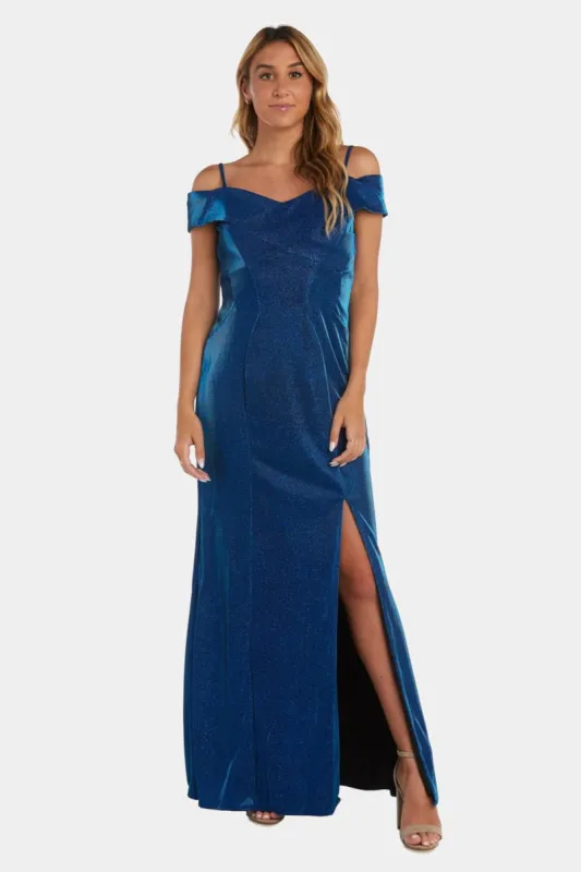 Long Metallic Off the Shoulder Gown sold by Lord & Taylor