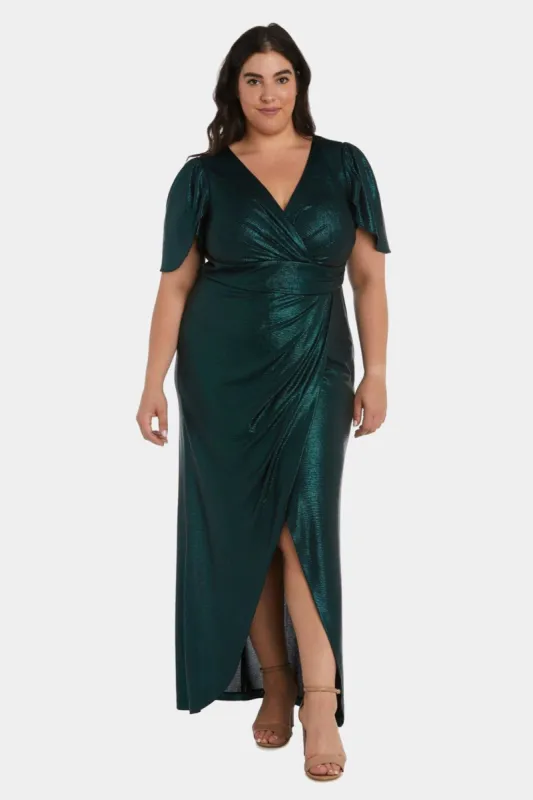 Long Shimmer V-Neck Wrap Gown sold by Lord & Taylor