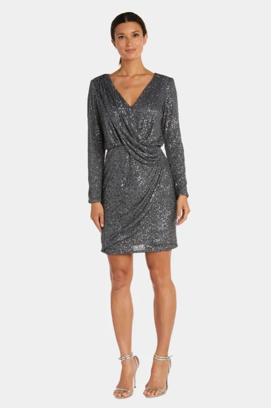 Sequin Mock Wrap Long Sleeve Cocktail Dress sold by Lord & Taylor