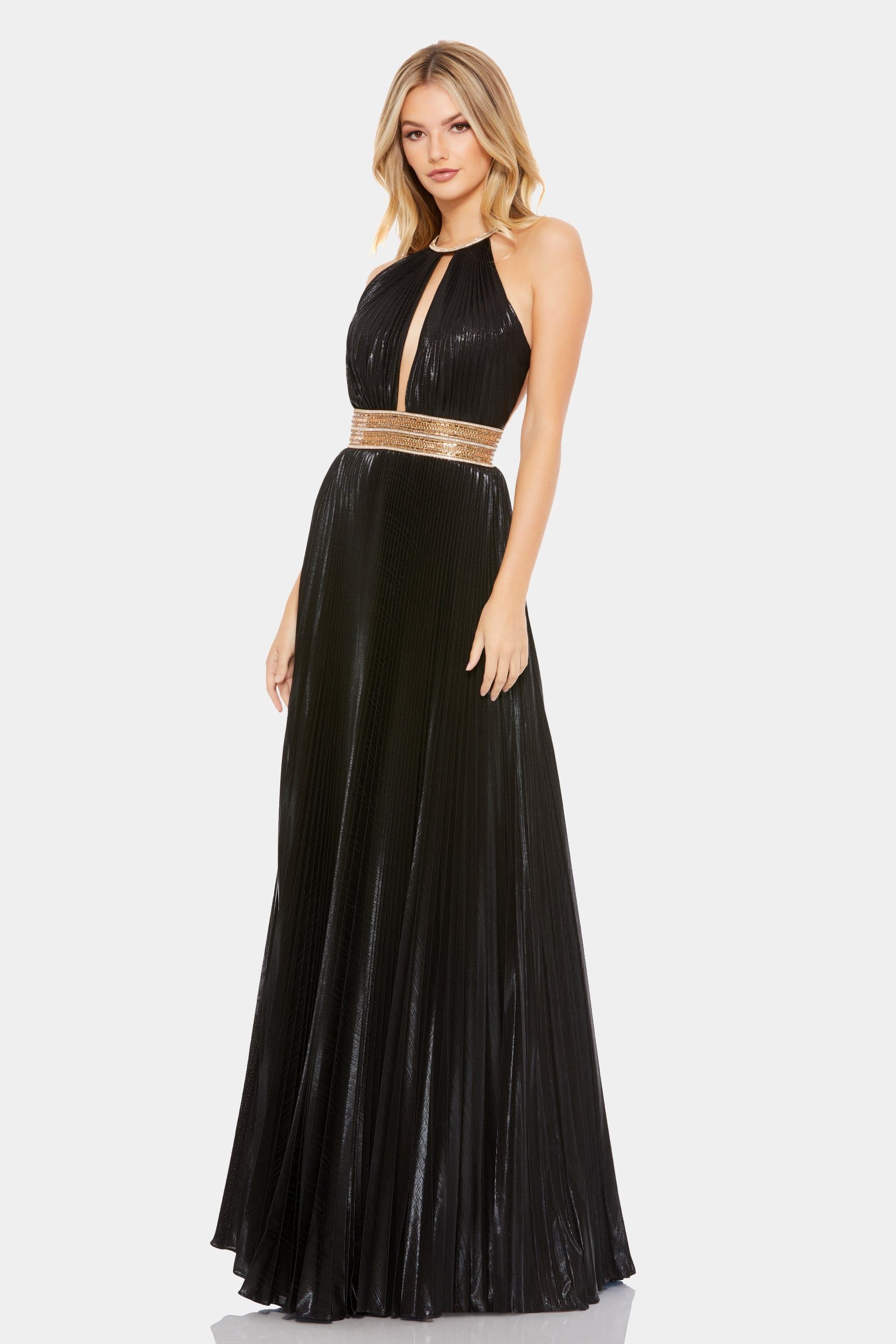 Pleated Embellished Halter Open Back Gown sold by Lord & Taylor