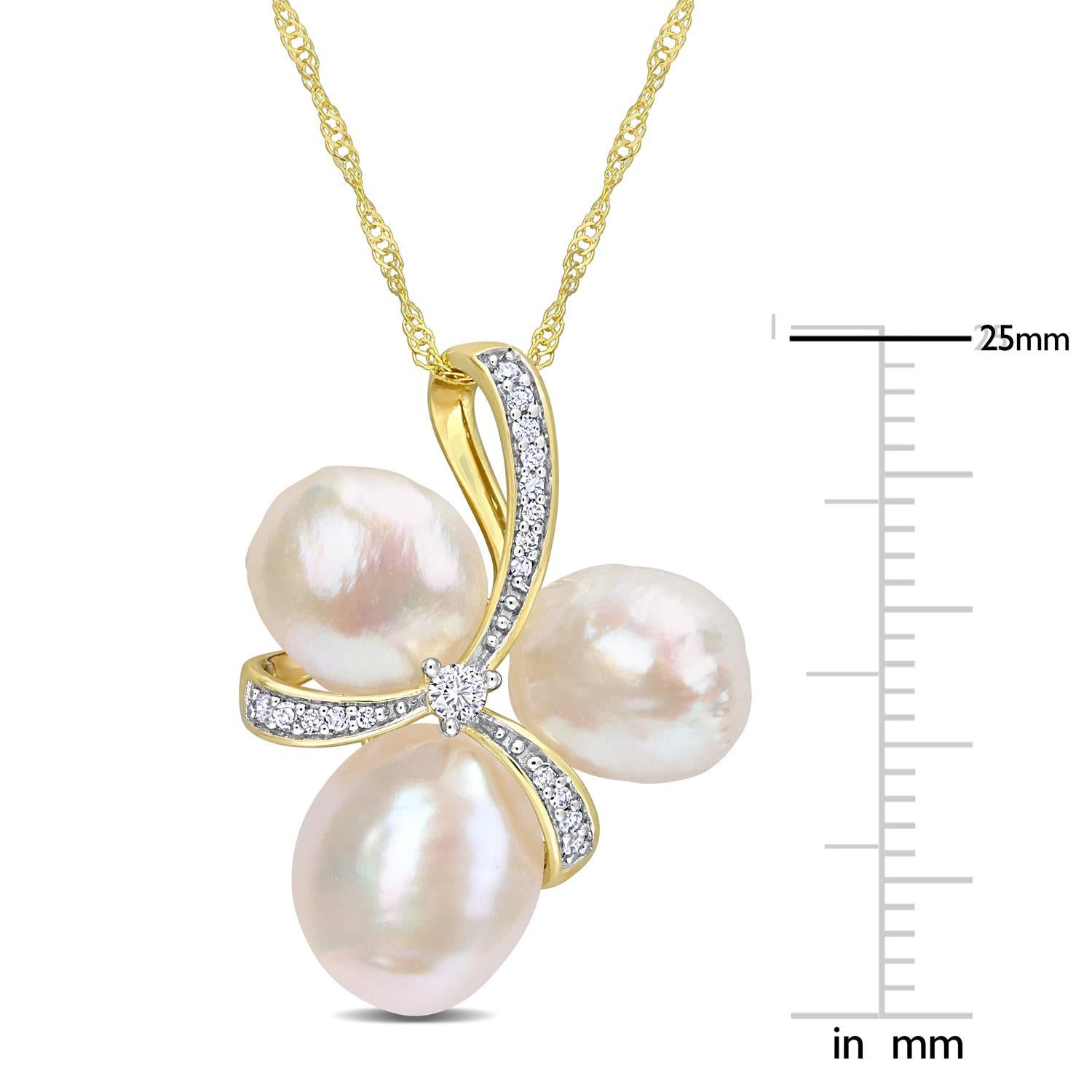 14k Yellow Gold Freshwater Cultured Pearl & Diamond Necklace sold by Lord & Taylor product image thumbnail 2