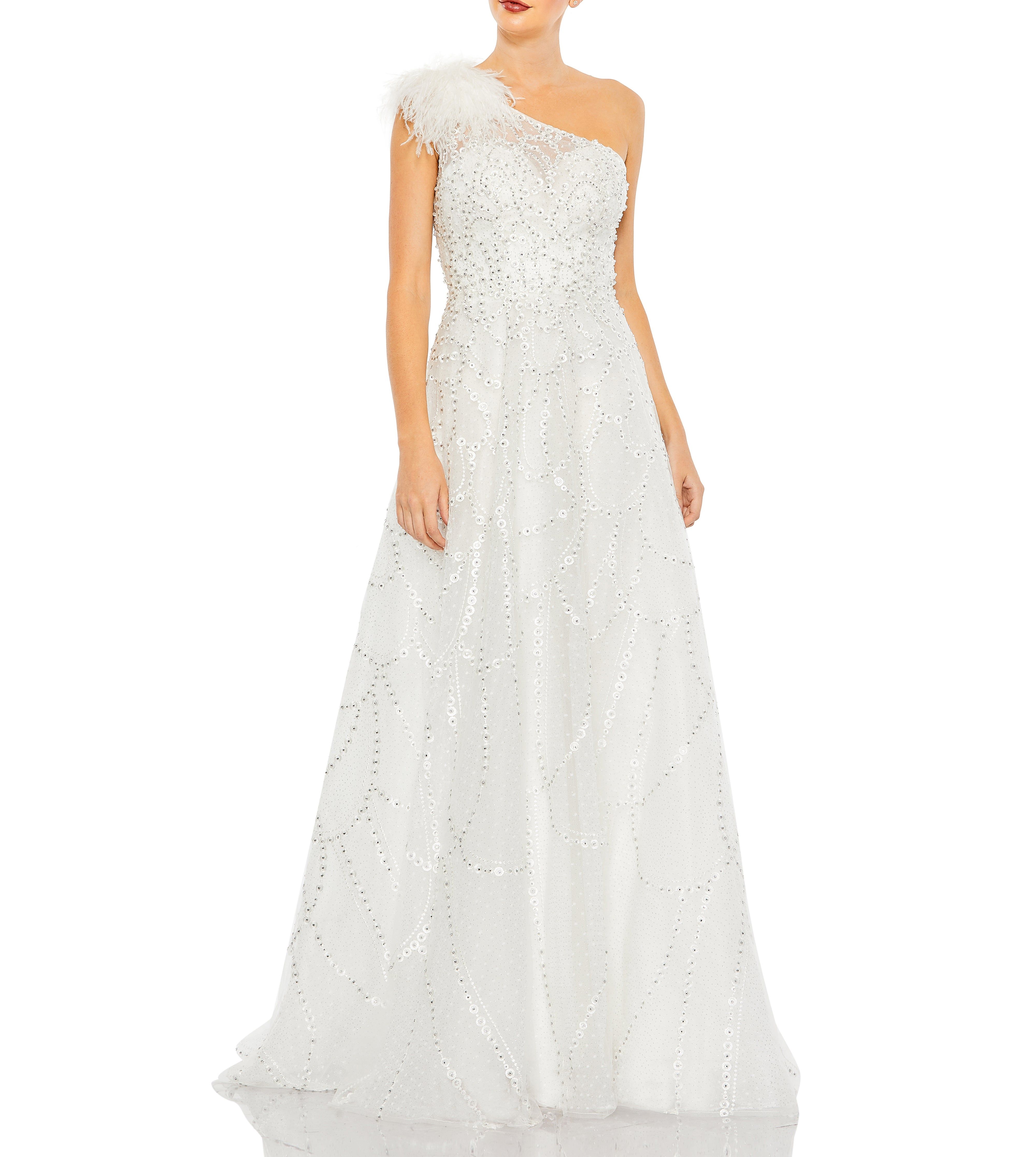 Embellished One Shoulder A Line Gown sold by Lord & Taylor