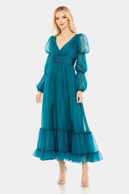 Ruched Tiered Puff Sleeve A-Line Dress sold by Lord & Taylor