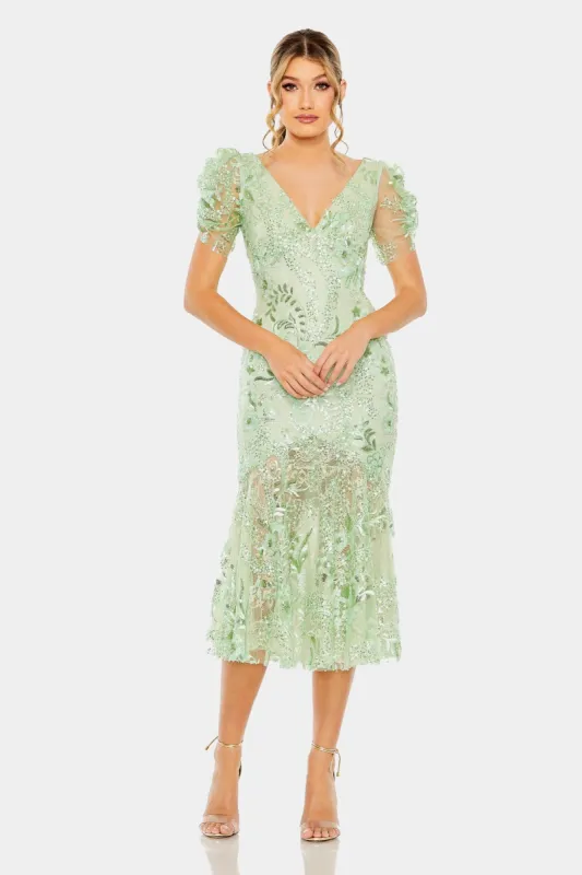 Puff Sleeve V-Neck Embellished Dress sold by Lord & Taylor