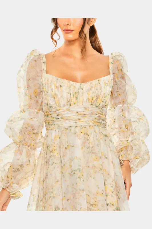 Sweetheart Balloon Sleeve Chiffon Tiered Gown sold by Lord & Taylor
