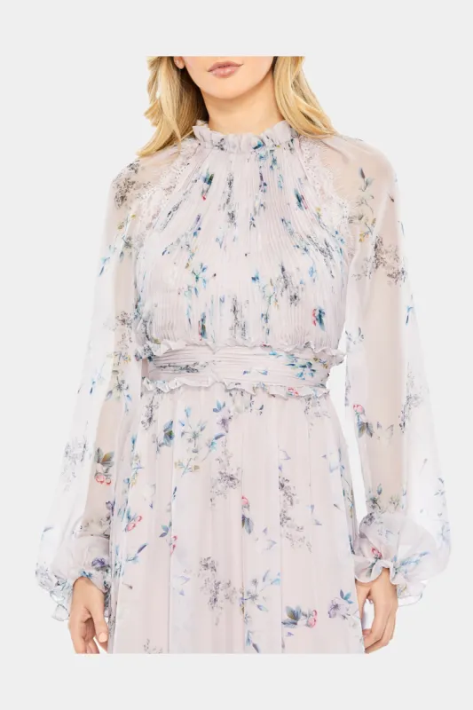 Floral Print Ruched Raglan Sleeve Tiered Gown sold by Lord & Taylor