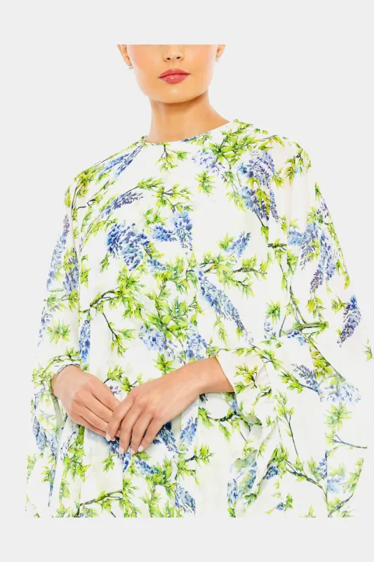 Floral Print Ruffle Hem Cape Sleeve Mini Dress sold by Lord & Taylor