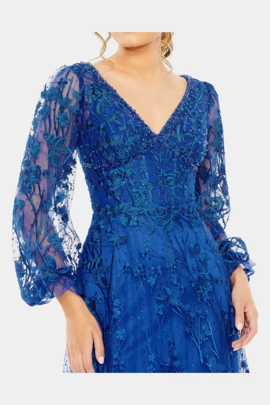 V-Neck Mech Puff Sleeve A-Line Embellished Dress sold by Lord & Taylor