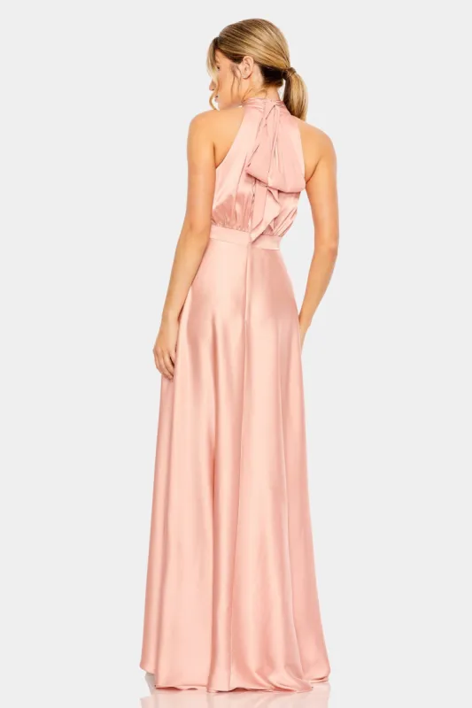 High Neck Satin High Low Gown sold by Lord & Taylor