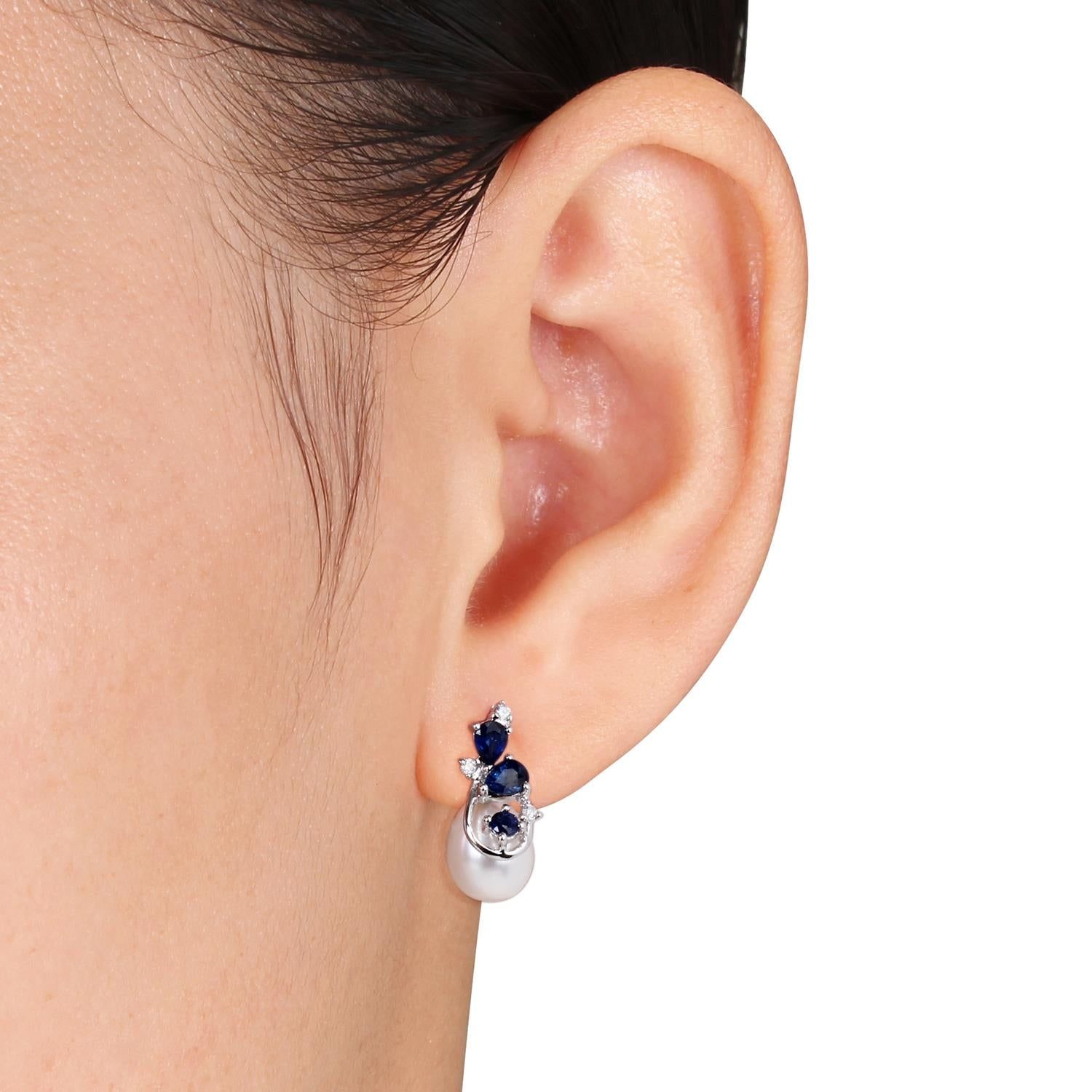 10k White Gold Cultured Freshwater Pearl, Sapphire and Diamond Earrings sold by Lord & Taylor product image thumbnail 4
