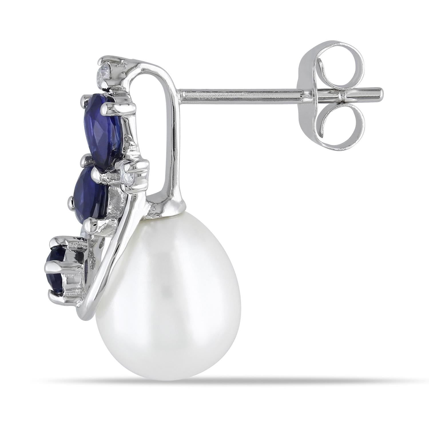 10k White Gold Cultured Freshwater Pearl, Sapphire and Diamond Earrings sold by Lord & Taylor product image thumbnail 2