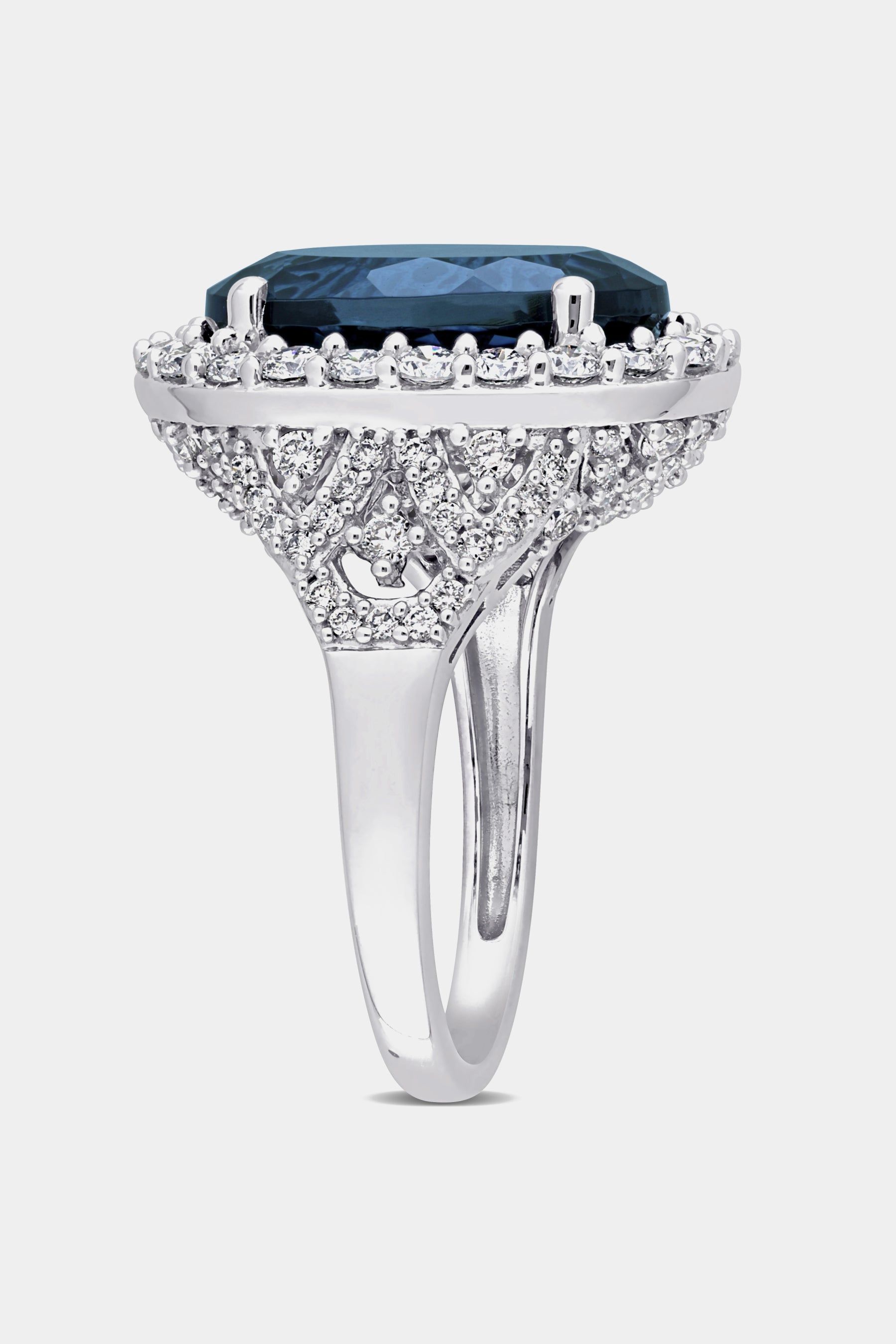 Oval London-Blue Topaz and Diamond Halo Ring in 14k White Gold sold by Lord & Taylor product image thumbnail 2