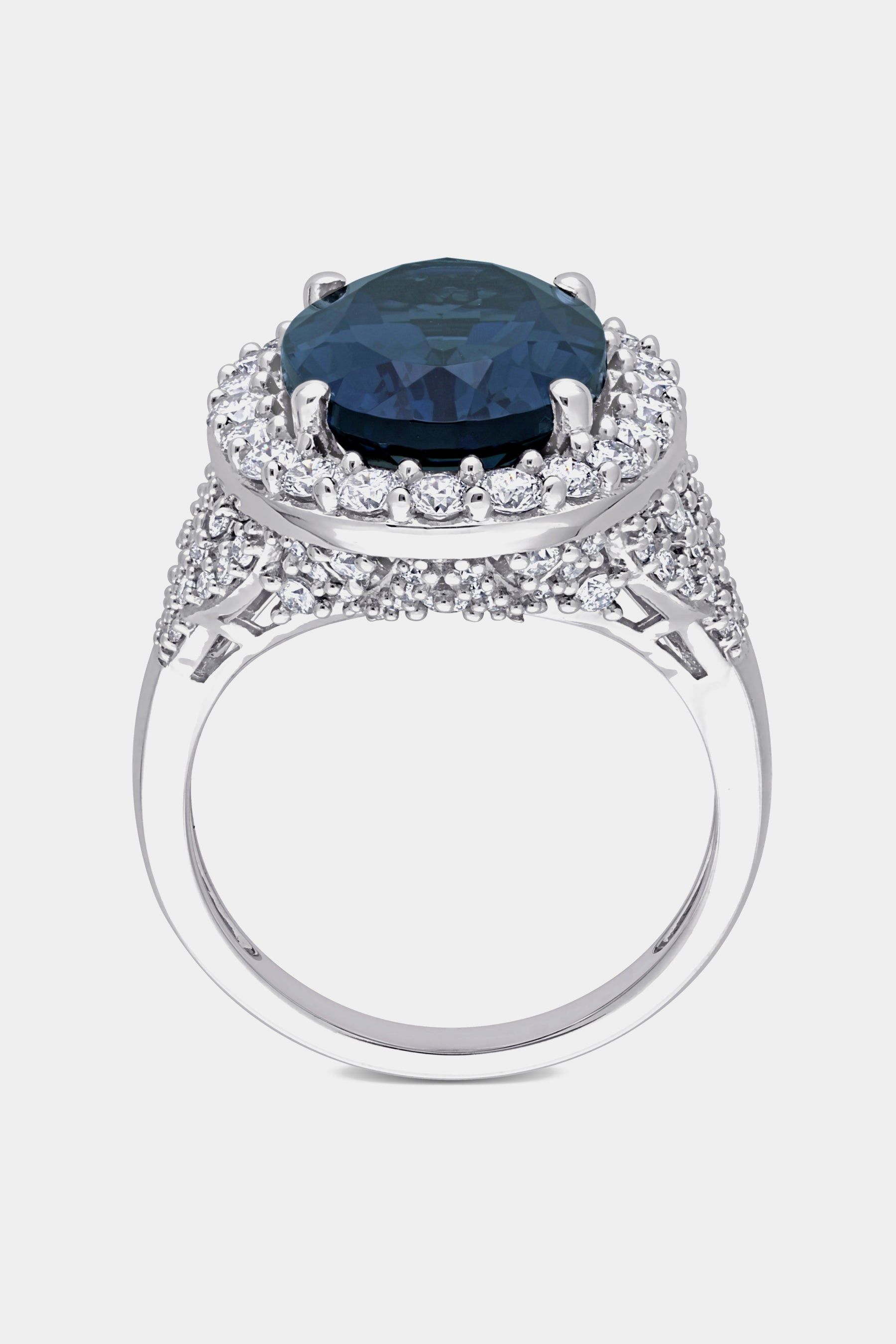 Oval London-Blue Topaz and Diamond Halo Ring in 14k White Gold sold by Lord & Taylor product image thumbnail 6