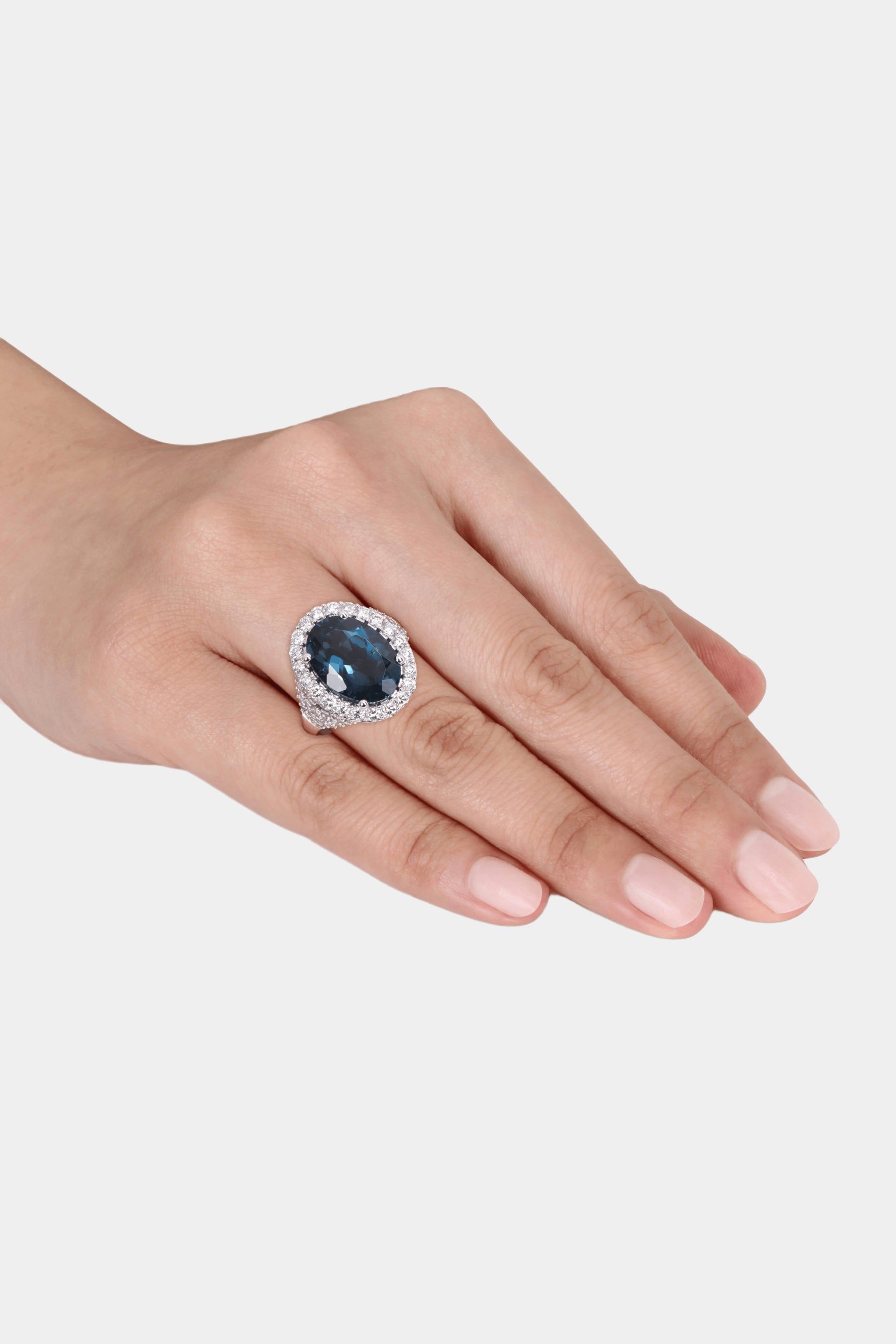 Oval London-Blue Topaz and Diamond Halo Ring in 14k White Gold sold by Lord & Taylor product image thumbnail 4
