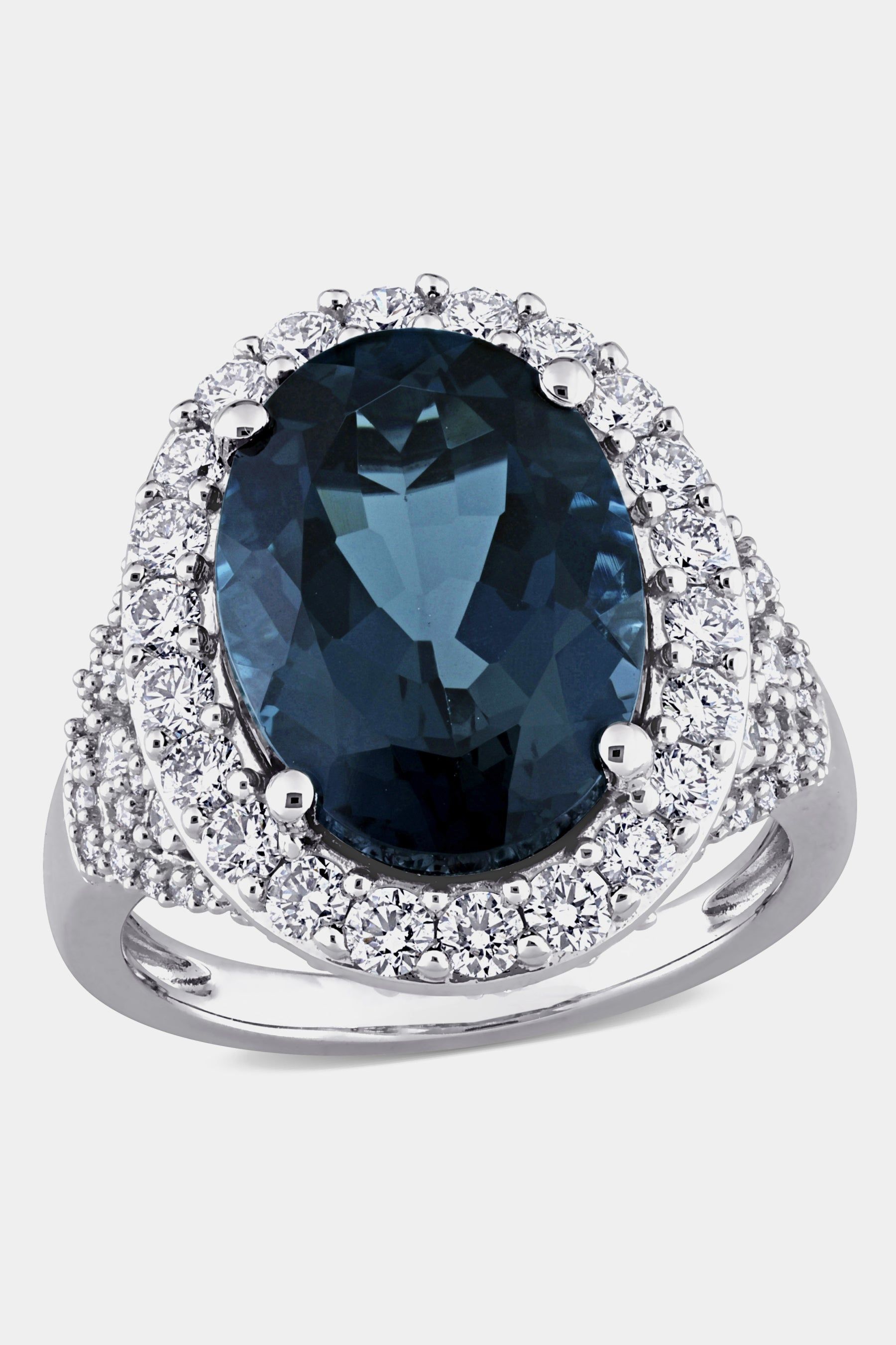 Oval London-Blue Topaz and Diamond Halo Ring in 14k White Gold sold by Lord & Taylor