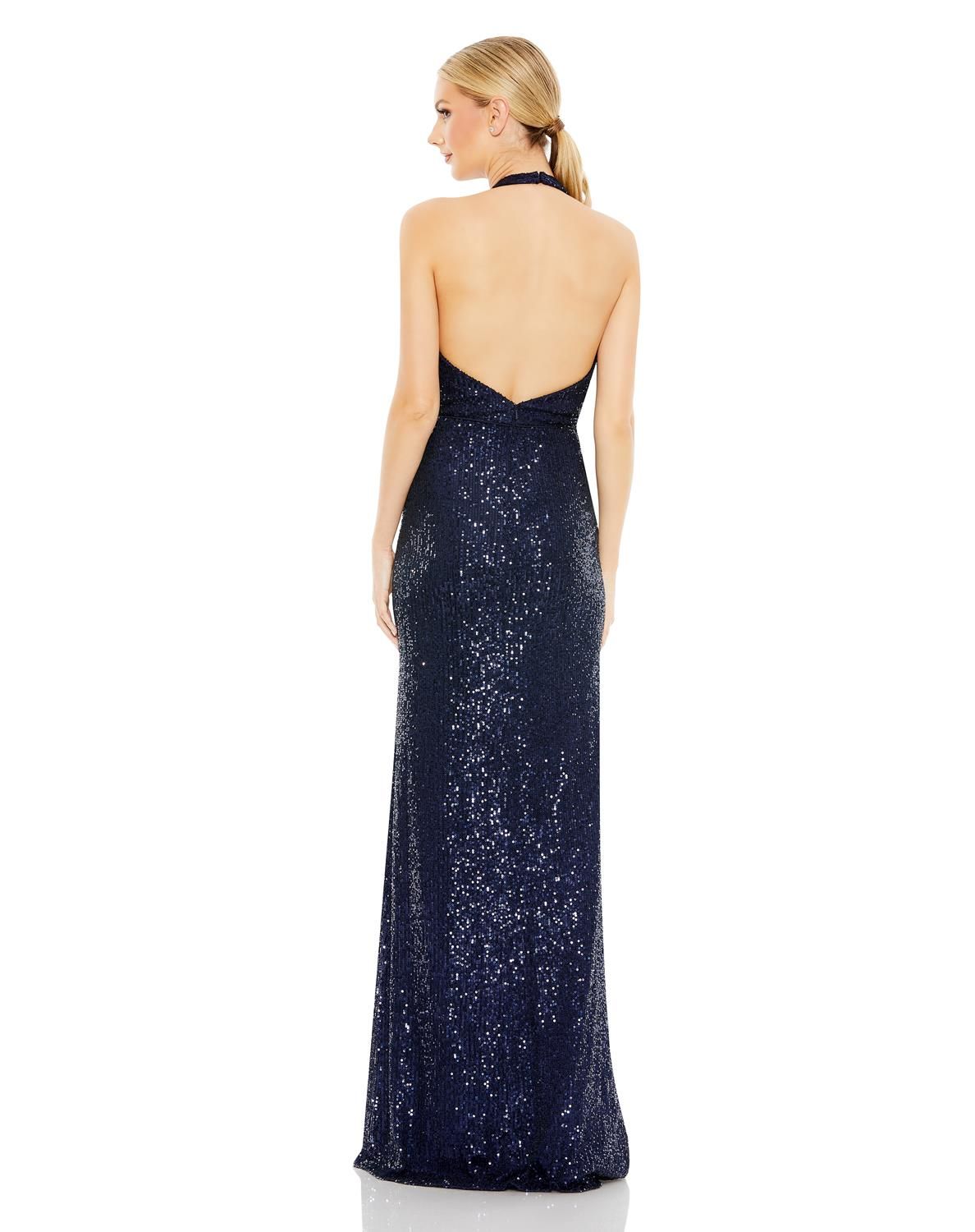 Sequined Halter Strapp Plunge Neck Gown sold by Lord & Taylor product image thumbnail 2