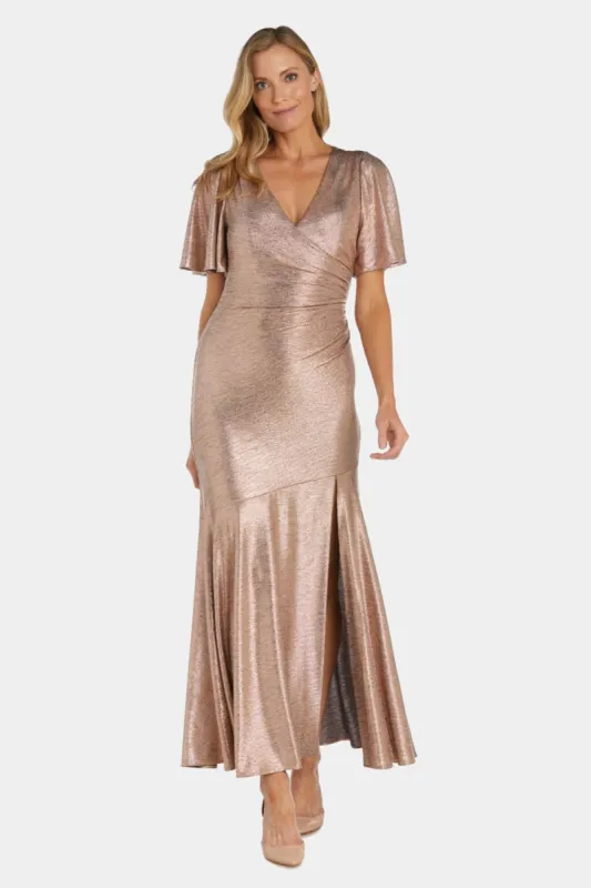 Long Metallic Fit & Flare Gown sold by Lord & Taylor