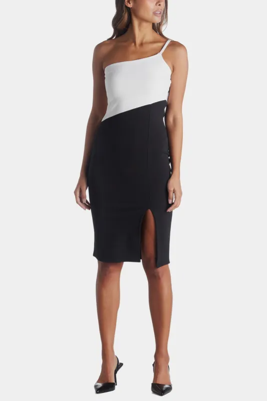 One Shoulder Contrast Midi Dress sold by Lord & Taylor
