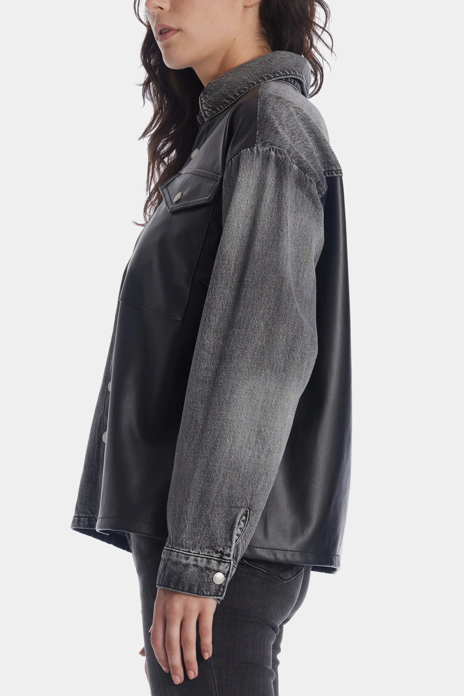 Unreal Leather & Denim Patchwork Shacket sold by Lord & Taylor product image thumbnail 5