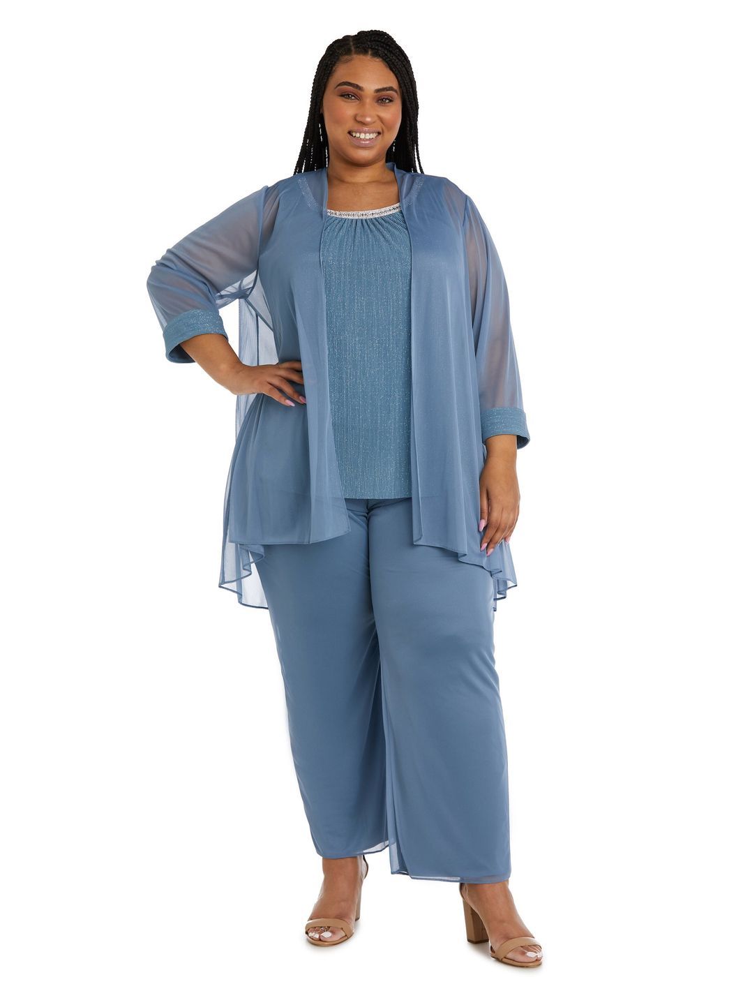 Three Piece Crinkle Chiffon Pant Set With Beaded Neckline sold by Lord & Taylor product image thumbnail 2