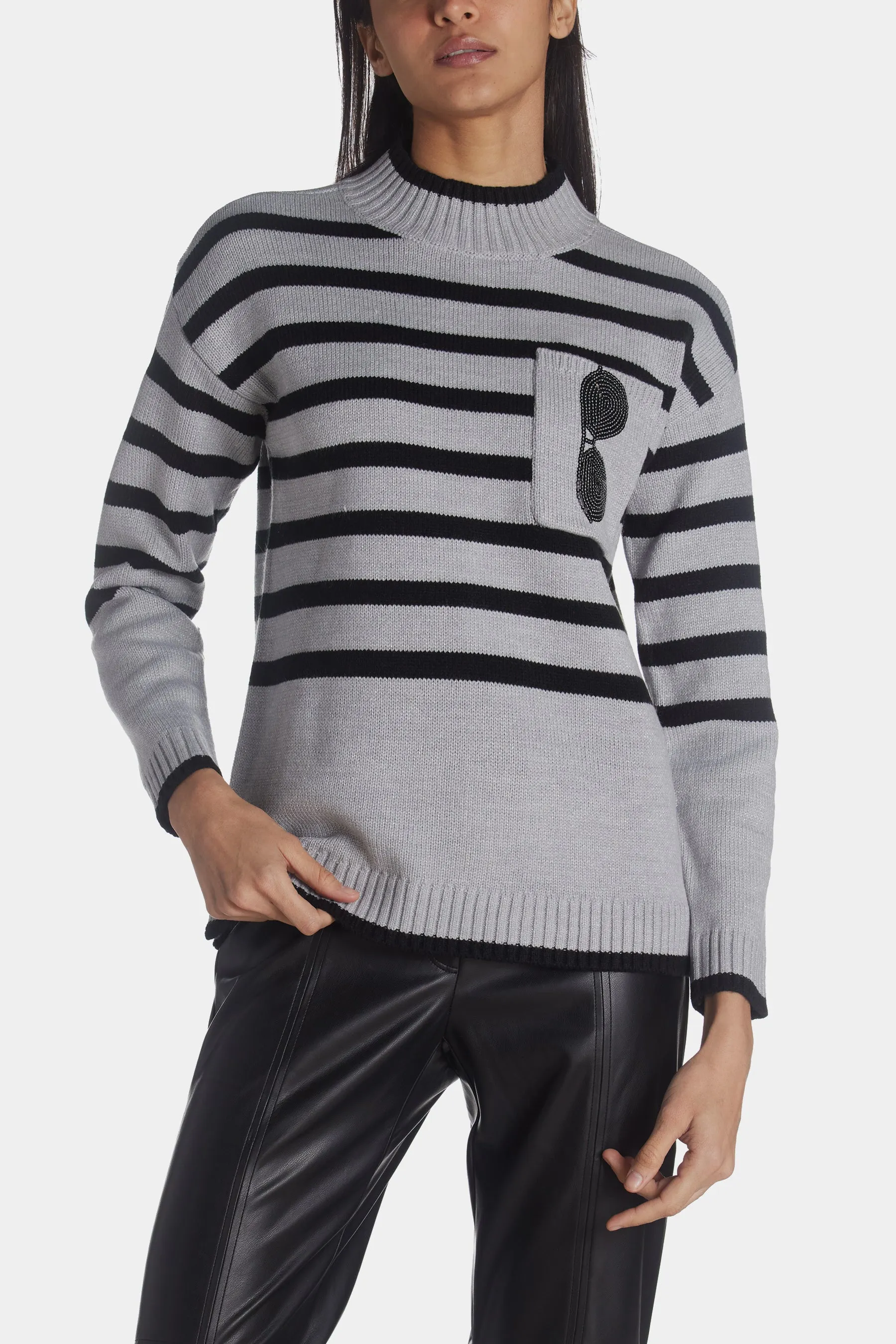 Mockneck Stripe Sunglass Pocket sold by Lord & Taylor