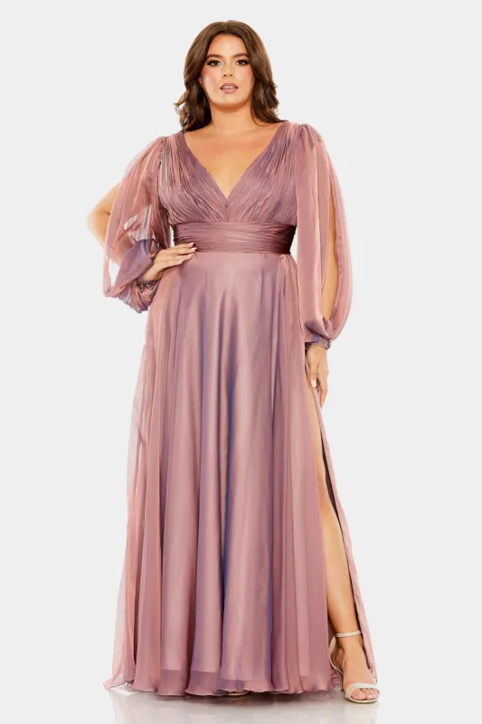Puff Sleeve W/ Embellished Cuff V Neck A Line Gown sold by Lord & Taylor