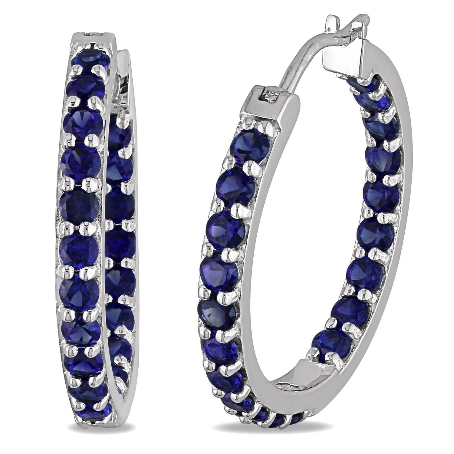 Lab-Created Blue Sapphire Hoop Earrings sold by Lord & Taylor product image thumbnail 5
